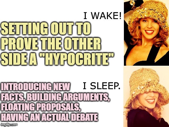 One of these things is a productive discussion. | SETTING OUT TO PROVE THE OTHER SIDE A "HYPOCRITE"; INTRODUCING NEW FACTS, BUILDING ARGUMENTS, FLOATING PROPOSALS, HAVING AN ACTUAL DEBATE | image tagged in debate,discussion,civilized discussion,facts,arguments,proposal | made w/ Imgflip meme maker