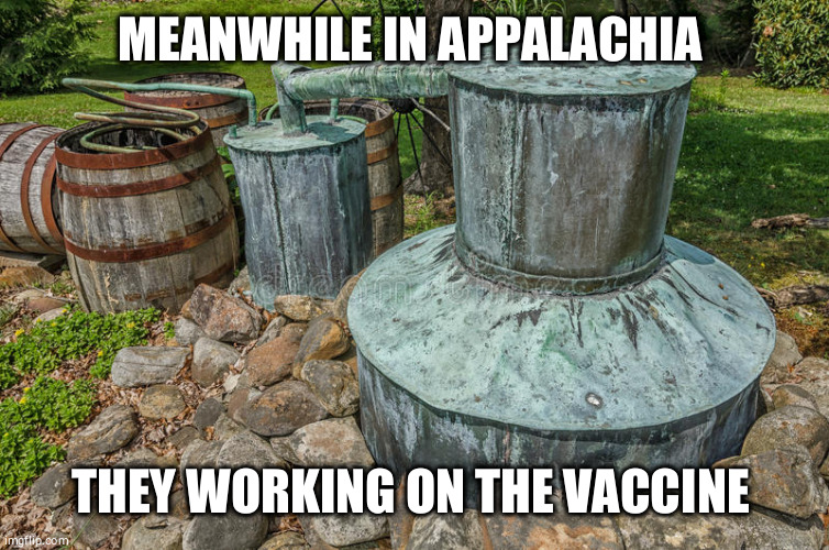 MEANWHILE IN APPALACHIA; THEY WORKING ON THE VACCINE | image tagged in funny,funny memes | made w/ Imgflip meme maker