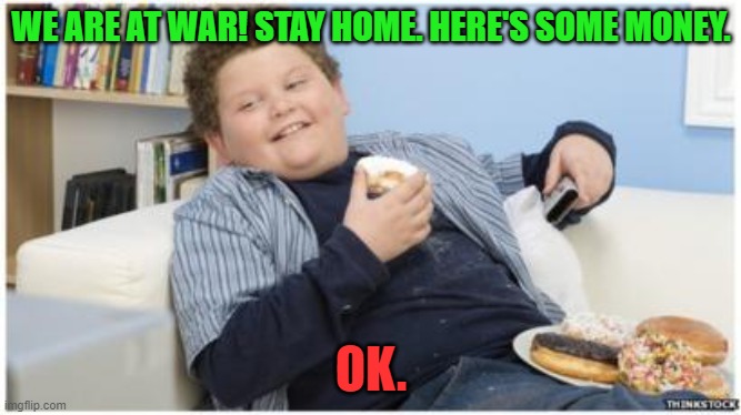 COVID-19 WAR FIRST WORLD PROBLEMS | WE ARE AT WAR! STAY HOME. HERE'S SOME MONEY. OK. | image tagged in coronavirus,war,covid-19,social distancing,virus | made w/ Imgflip meme maker