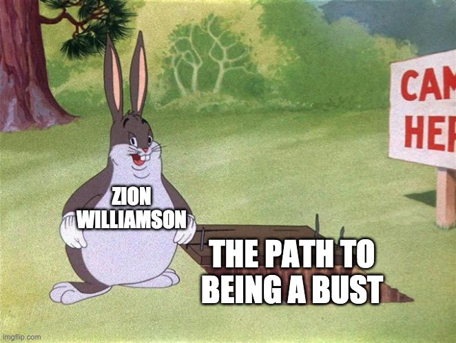 Big Chungus | ZION WILLIAMSON; THE PATH TO BEING A BUST | image tagged in big chungus | made w/ Imgflip meme maker