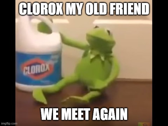 CLOROX MY OLD FRIEND; WE MEET AGAIN | image tagged in clorox,kermit the frog | made w/ Imgflip meme maker