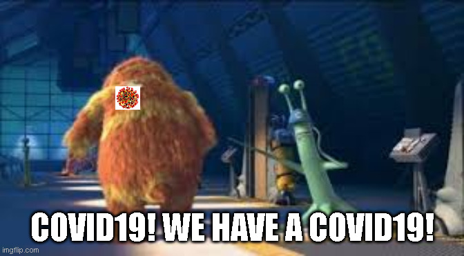  COVID19! WE HAVE A COVID19! | image tagged in disney,monsters inc,coronavirus | made w/ Imgflip meme maker
