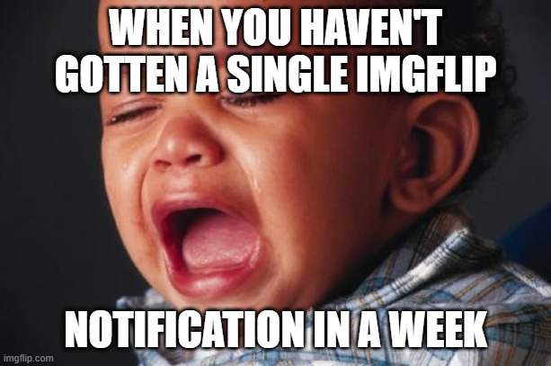 Unhappy Baby | WHEN YOU HAVEN'T GOTTEN A SINGLE IMGFLIP; NOTIFICATION IN A WEEK | image tagged in memes,unhappy baby | made w/ Imgflip meme maker