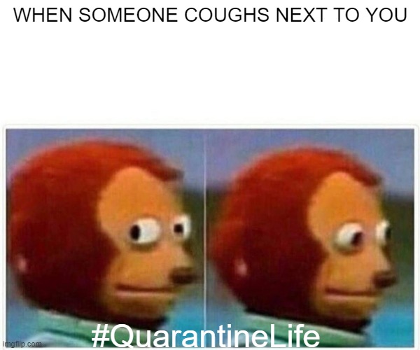 Monkey Puppet | WHEN SOMEONE COUGHS NEXT TO YOU; #QuarantineLife | image tagged in memes,monkey puppet | made w/ Imgflip meme maker