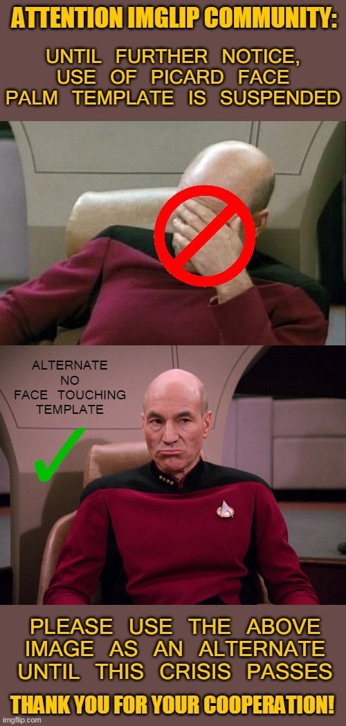 COVID-19 Style Captain Picard Facepalm | image tagged in captain picard facepalm,coronavirus,quarantine,social distancing,corona,covid19 | made w/ Imgflip meme maker