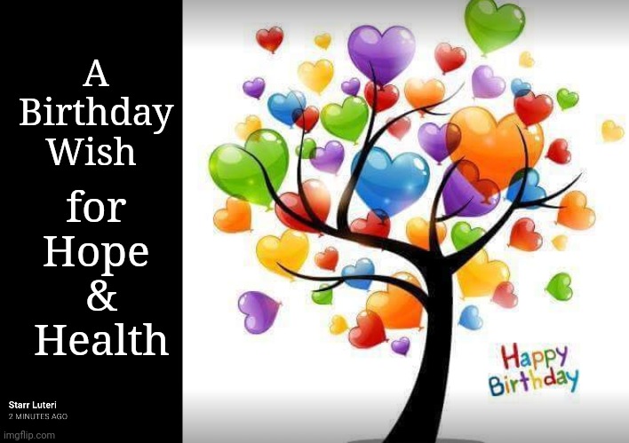 Birthday Hope & Health | A Birthday Wish; for 
Hope 
&
Health | image tagged in birthday,hope,health | made w/ Imgflip meme maker