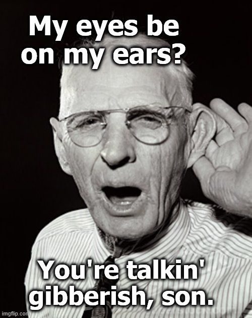 Deaf man says... | My eyes be on my ears? You're talkin' gibberish, son. | image tagged in deaf man says | made w/ Imgflip meme maker