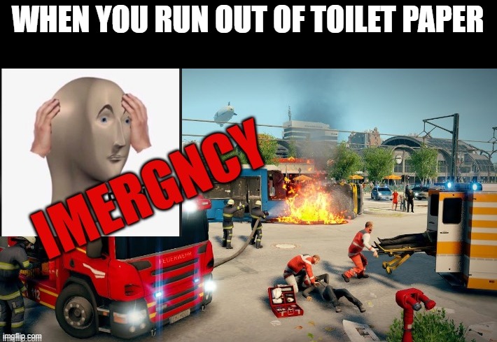 imergncy | WHEN YOU RUN OUT OF TOILET PAPER | image tagged in imergncy | made w/ Imgflip meme maker