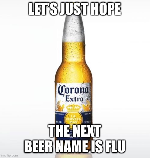 Corona | LET’S JUST HOPE; THE NEXT BEER NAME IS FLU | image tagged in memes,corona | made w/ Imgflip meme maker