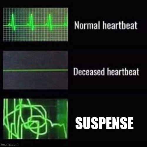 No one:              My heart rate: | SUSPENSE | image tagged in heart,heartbeat rate,funny,memes,helth,health | made w/ Imgflip meme maker