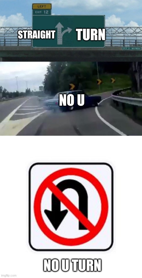 I mean, think about it. | TURN; STRAIGHT; NO U; NO U TURN | image tagged in no u turn sign,memes,left exit 12 off ramp | made w/ Imgflip meme maker