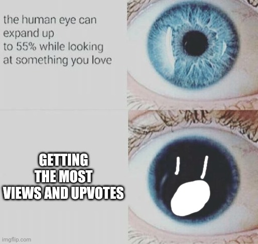 Eye pupil expand | GETTING THE MOST VIEWS AND UPVOTES | image tagged in eye pupil expand | made w/ Imgflip meme maker