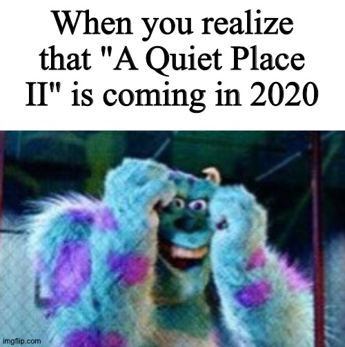When you realize that "A Quiet Place II" is coming in 2020 | image tagged in blank white template,sully scared | made w/ Imgflip meme maker