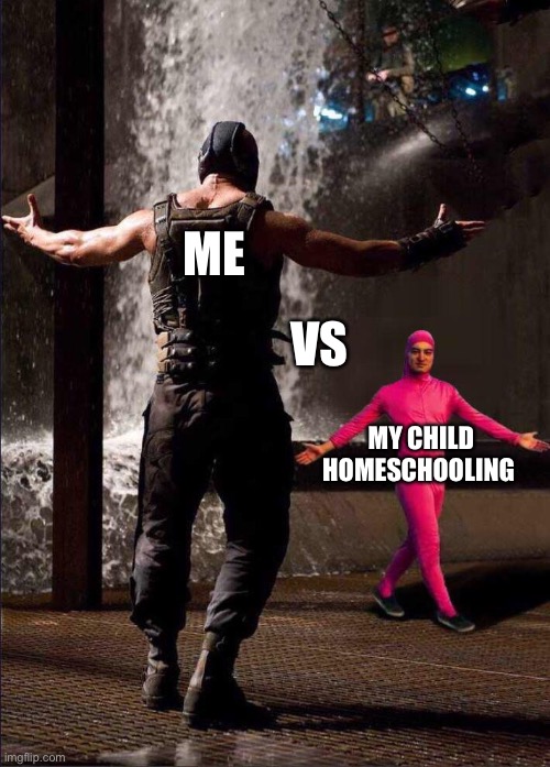 Pink Guy vs Bane | ME; VS; MY CHILD HOMESCHOOLING | image tagged in pink guy vs bane | made w/ Imgflip meme maker