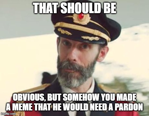 Captain Obvious | THAT SHOULD BE OBVIOUS, BUT SOMEHOW YOU MADE A MEME THAT HE WOULD NEED A PARDON | image tagged in captain obvious | made w/ Imgflip meme maker