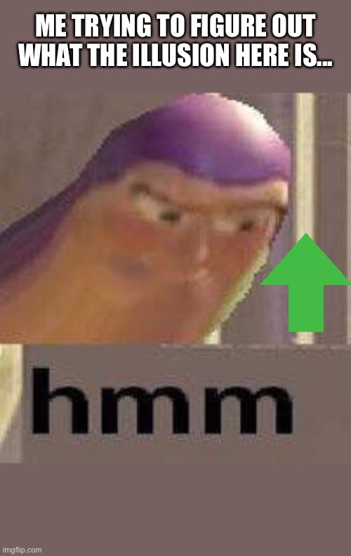 Buzz Lightyear Hmm | ME TRYING TO FIGURE OUT WHAT THE ILLUSION HERE IS... | image tagged in buzz lightyear hmm | made w/ Imgflip meme maker