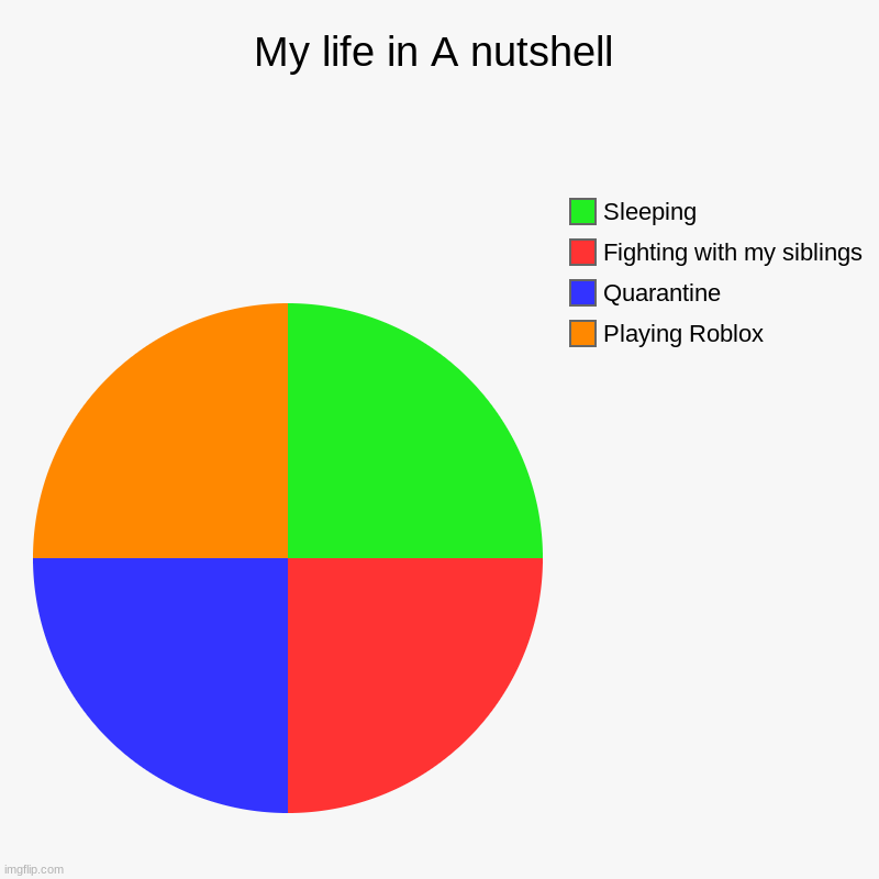 My life in A nutshell | Playing Roblox, Quarantine, Fighting with my siblings, Sleeping | image tagged in charts,pie charts | made w/ Imgflip chart maker
