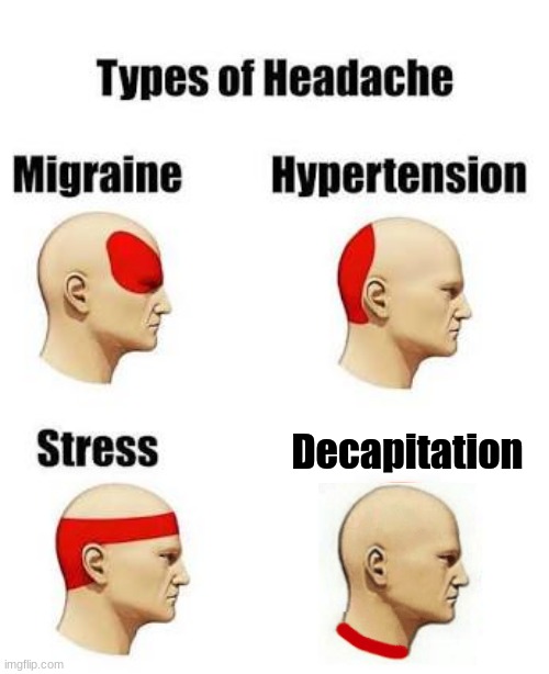 Headaches |  Decapitation | image tagged in headaches | made w/ Imgflip meme maker