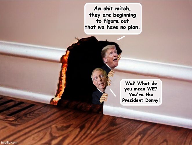 Rats On A Sinking Ship | Aw shit mitch, they are beginning to figure out that we have no plan. We? What do you mean WE? You're the President Donny! | image tagged in covid-19,bullshit,donald trump is an idiot,mitch mcconnell | made w/ Imgflip meme maker