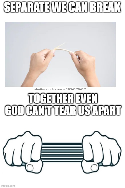 Blank White Template | SEPARATE WE CAN BREAK; TOGETHER EVEN GOD CAN'T TEAR US APART | image tagged in blank white template | made w/ Imgflip meme maker