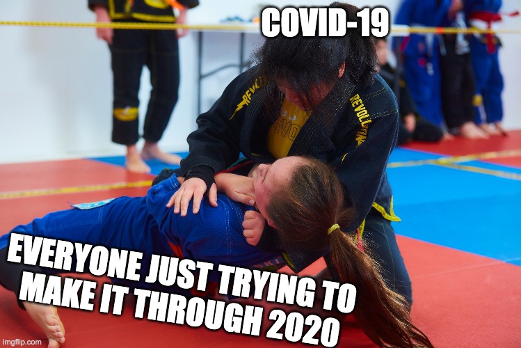COVID-19; EVERYONE JUST TRYING TO 
MAKE IT THROUGH 2020 | image tagged in bjj,covid19,yeageranderson,martial arts | made w/ Imgflip meme maker