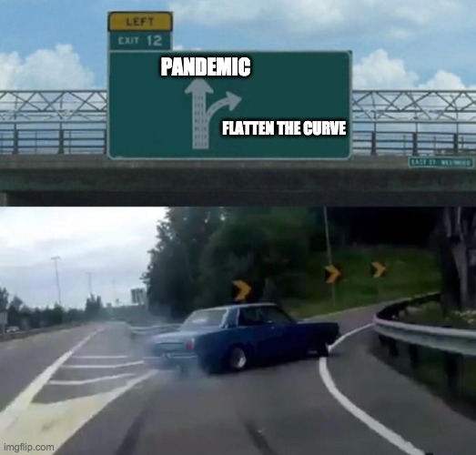 Swerving Car | PANDEMIC; FLATTEN THE CURVE | image tagged in swerving car | made w/ Imgflip meme maker
