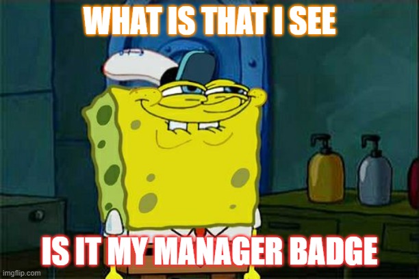 Don't You Squidward | WHAT IS THAT I SEE; IS IT MY MANAGER BADGE | image tagged in memes,don't you squidward | made w/ Imgflip meme maker