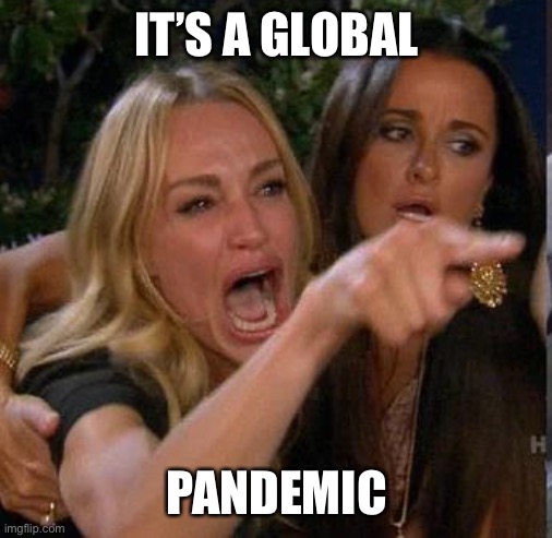 Screaming At | IT’S A GLOBAL PANDEMIC | image tagged in screaming at | made w/ Imgflip meme maker