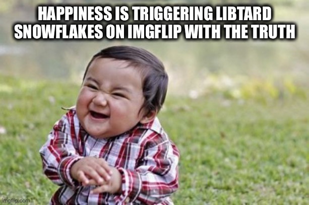 Just say something positive about Trump and bad about Democrats and libtards are all up in arms. Ha ha | HAPPINESS IS TRIGGERING LIBTARD SNOWFLAKES ON IMGFLIP WITH THE TRUTH | image tagged in memes,imgflip users,libtards,democrats,president trump,political meme | made w/ Imgflip meme maker