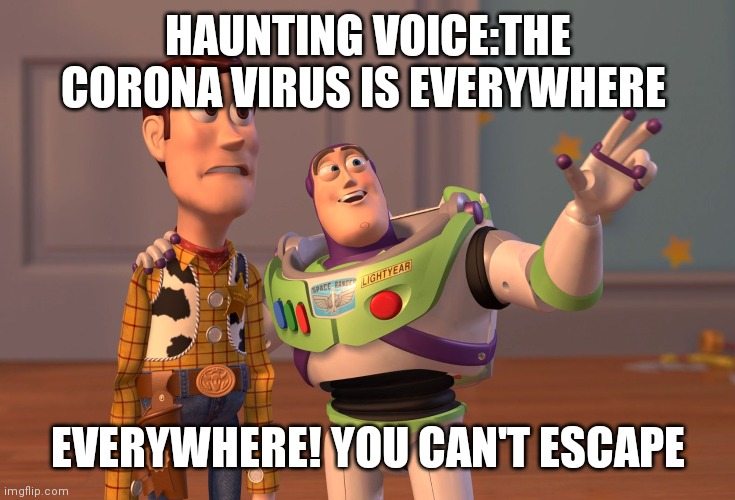 X, X Everywhere | HAUNTING VOICE:THE CORONA VIRUS IS EVERYWHERE; EVERYWHERE! YOU CAN'T ESCAPE | image tagged in memes,x x everywhere | made w/ Imgflip meme maker