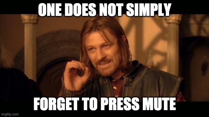 Sean Bean Lord Of The Rings | ONE DOES NOT SIMPLY; FORGET TO PRESS MUTE | image tagged in sean bean lord of the rings | made w/ Imgflip meme maker