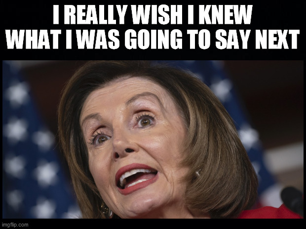NUTSY NANCY | I REALLY WISH I KNEW WHAT I WAS GOING TO SAY NEXT | image tagged in politics,nancy pelosi is crazy,this is what stupid looks like | made w/ Imgflip meme maker