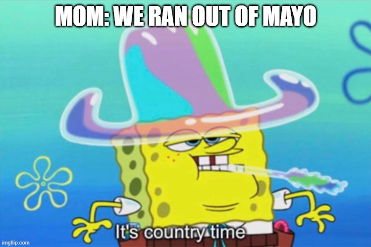 It's country time | MOM: WE RAN OUT OF MAYO | image tagged in it's country time | made w/ Imgflip meme maker