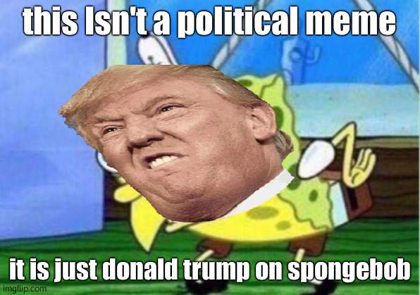 what? I am not political, but I have a sense of humor | this Isn't a political meme; it is just donald trump on spongebob | image tagged in trump,not political | made w/ Imgflip meme maker