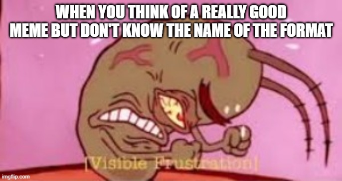 Visible Frustration | WHEN YOU THINK OF A REALLY GOOD MEME BUT DON'T KNOW THE NAME OF THE FORMAT | image tagged in visible frustration | made w/ Imgflip meme maker
