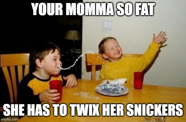 Yo Momma So Fat | YOUR MOMMA SO FAT; SHE HAS TO TWIX HER SNICKERS | image tagged in yo momma so fat,memes,funny,lmao,fat | made w/ Imgflip meme maker