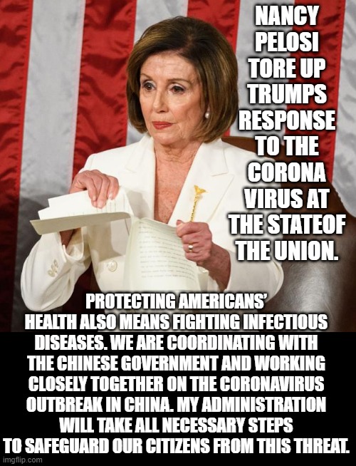 When you are so full of rage about the impeachment you tear up Trump's warning on the virus in the state of the union address. . | image tagged in nancy pelosi is crazy,stupid liberals,democrats | made w/ Imgflip meme maker