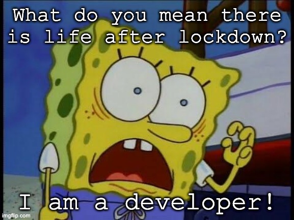 Spongebob Used Me | What do you mean there is life after lockdown? I am a developer! | image tagged in spongebob used me | made w/ Imgflip meme maker