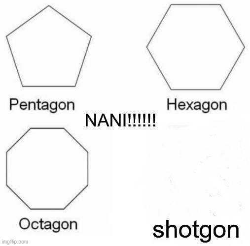 Pentagon Hexagon Octagon | NANI!!!!!! shotgon | image tagged in memes,pentagon hexagon octagon | made w/ Imgflip meme maker