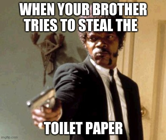 Say That Again I Dare You Meme | WHEN YOUR BROTHER TRIES TO STEAL THE; TOILET PAPER | image tagged in memes,say that again i dare you | made w/ Imgflip meme maker