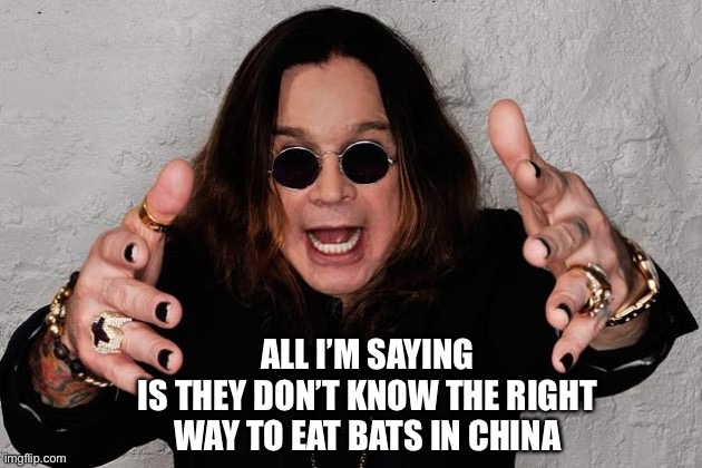 If they did it like Ozzy, we wouldn’t be riding this crazy train... | ALL I’M SAYING
IS THEY DON’T KNOW THE RIGHT WAY TO EAT BATS IN CHINA | image tagged in ozzy,bat,coronavirus | made w/ Imgflip meme maker