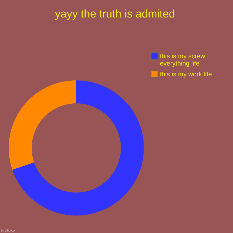 yayy the truth is admited | this is my work life, this is my screw everything life | image tagged in charts,donut charts | made w/ Imgflip chart maker