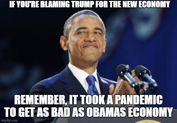 Obamas Economy | IF YOU'RE BLAMING TRUMP FOR THE NEW ECONOMY; REMEMBER, IT TOOK A PANDEMIC TO GET AS BAD AS OBAMAS ECONOMY | image tagged in memes,2nd term obama,economy,coronavirus,trump | made w/ Imgflip meme maker