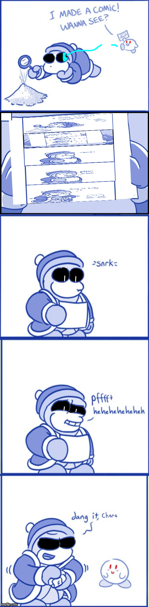 I remastered that meme i made a bit ago.  Here wii go, bois. | image tagged in kirby's comic,sans undertale,king dedede | made w/ Imgflip meme maker