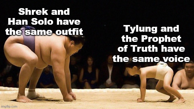 Big vs small  | Tylung and the Prophet of Truth have the same voice; Shrek and Han Solo have the same outfit | image tagged in big vs small,shrek,star wars,halo,kung fu panda | made w/ Imgflip meme maker
