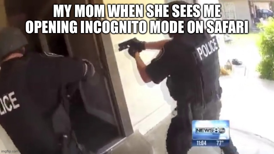 FBI OPEN UP | MY MOM WHEN SHE SEES ME OPENING INCOGNITO MODE ON SAFARI | image tagged in fbi open up | made w/ Imgflip meme maker