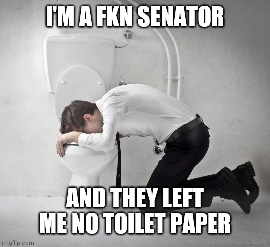 vomiting politician | I'M A FKN SENATOR; AND THEY LEFT ME NO TOILET PAPER | image tagged in vomiting politician | made w/ Imgflip meme maker