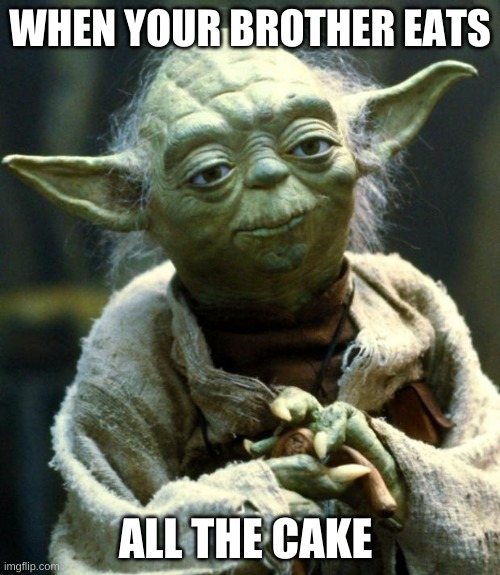 Star Wars Yoda | WHEN YOUR BROTHER EATS; ALL THE CAKE | image tagged in memes,star wars yoda | made w/ Imgflip meme maker
