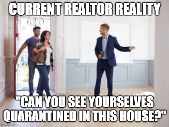C-19 realities | CURRENT REALTOR REALITY; "CAN YOU SEE YOURSELVES QUARANTINED IN THIS HOUSE?" | image tagged in quarantine | made w/ Imgflip meme maker