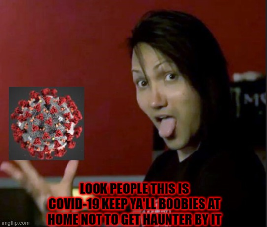 LOOK PEOPLE THIS IS COVID-19 KEEP YA'LL BOOBIES AT HOME NOT TO GET HAUNTER BY IT | image tagged in ashley | made w/ Imgflip meme maker
